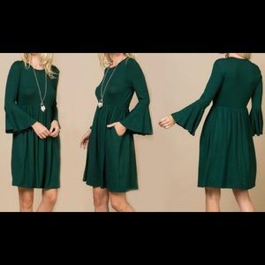 Solid Ruffled Bell sleeve dress